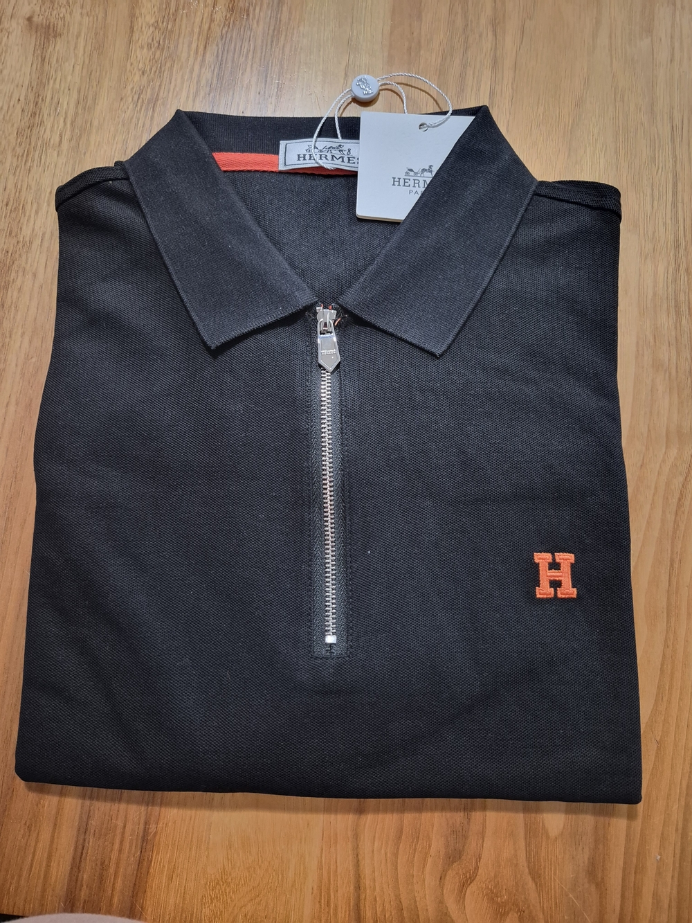 Hermes Black Polo with Orange Accent H - Picture 2 of 6